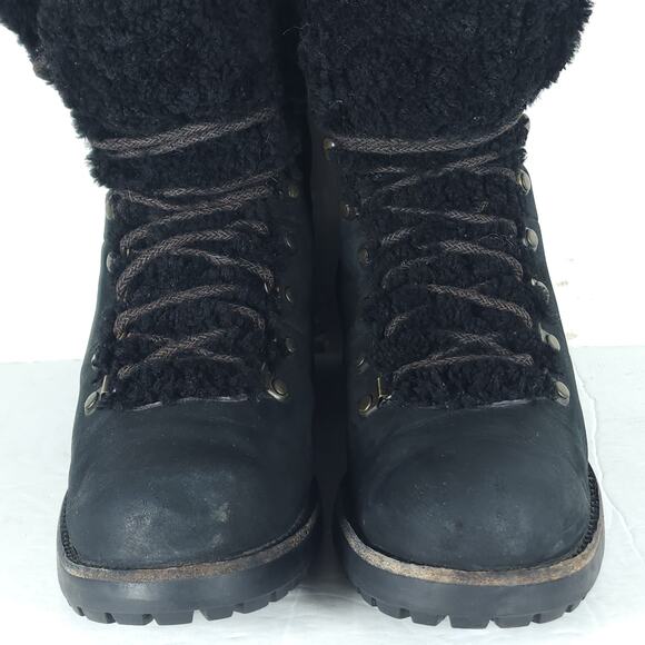 UGG Women's Fraser US7 Black Leather Lace Up Waterproof Mid Calf Shearling Boots - Picture 4 of 16